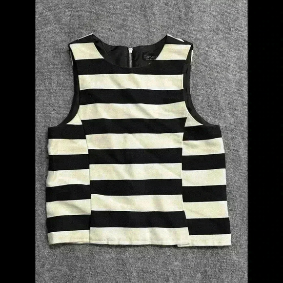 Topshop Black White Striped Sleeveless Top Womens Size 2 - Picture 1 of 6